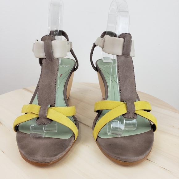 Camper Laura Multicolor Wedge Sandals Size 39 Wooden Wedge Color Block Coastal - Picture 8 of 15